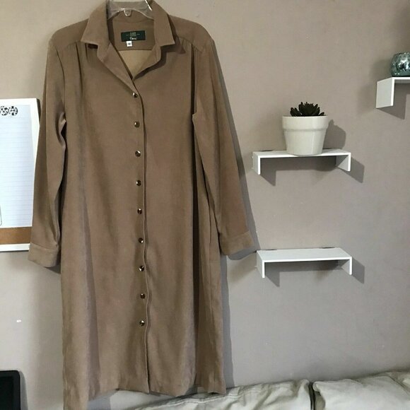Orvis Women Tan Brown Full Length Long Button Front Coat Jacket Size 12 Vintage - Picture 1 of 7
